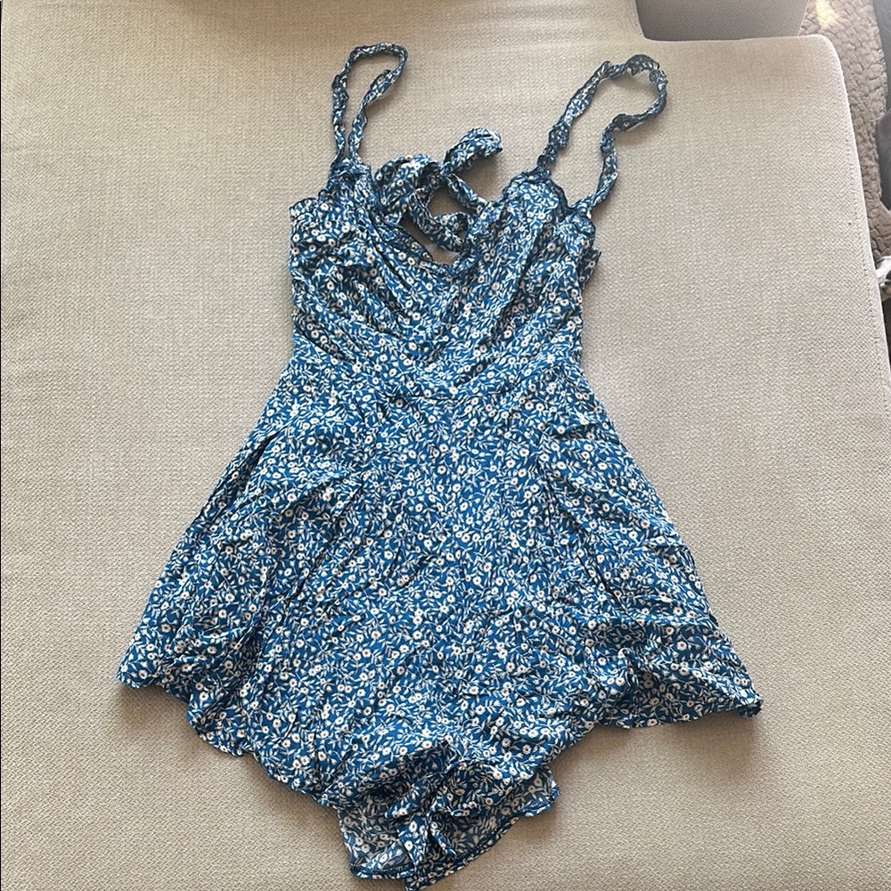 Princess Polly Floral Blue Romper